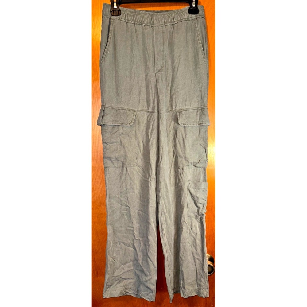 Zara Olive Green Wide Leg Utility Cargo Pants Elastic Waist XS